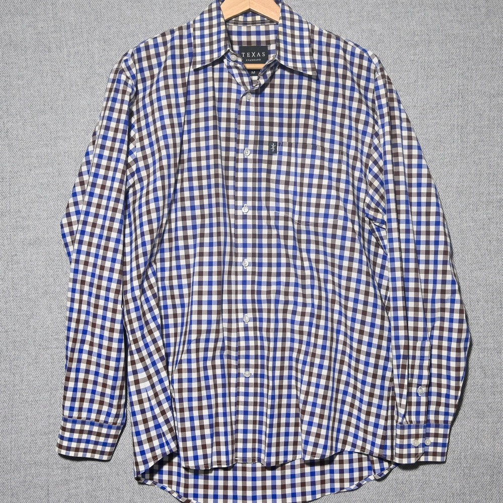 Texas Standard Button Down Shirt Mens Gingham Check Size M Blue Brown